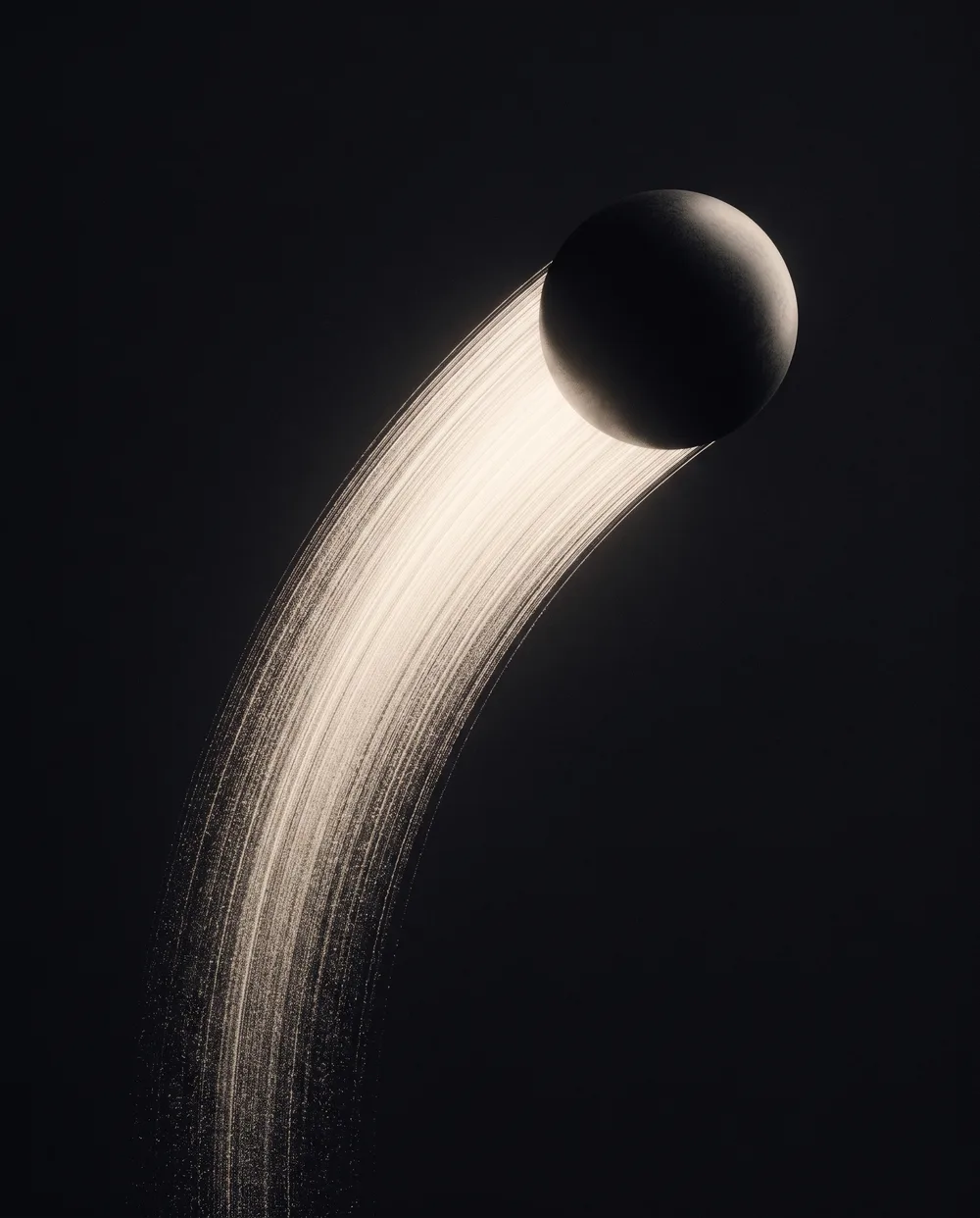 Abstract sphere ascending with a trail of light, representing launch